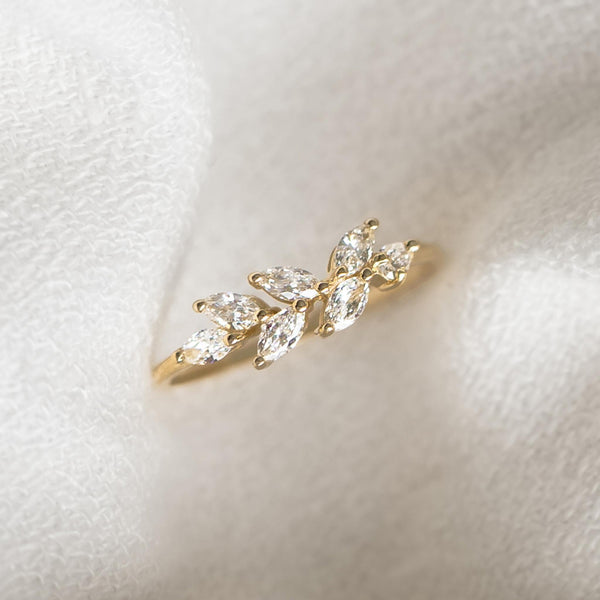 14k Yellow Gold Filigree Diamond Cut Double Leaf Ring online Size 5