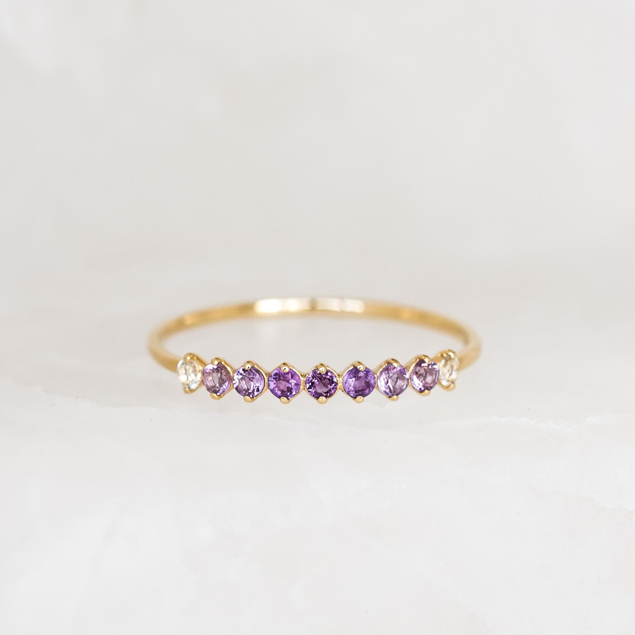 Dainty Birthstone buy Ring / Hammered Amethyst Ring / February Birthstone Ring / 14k Gold Amethyst Ring / Gemstone Ring / Stackable Ring