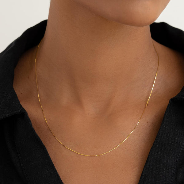 Linjer 14K Gold Box Chain Necklace - Faye, 14K Yellow Gold