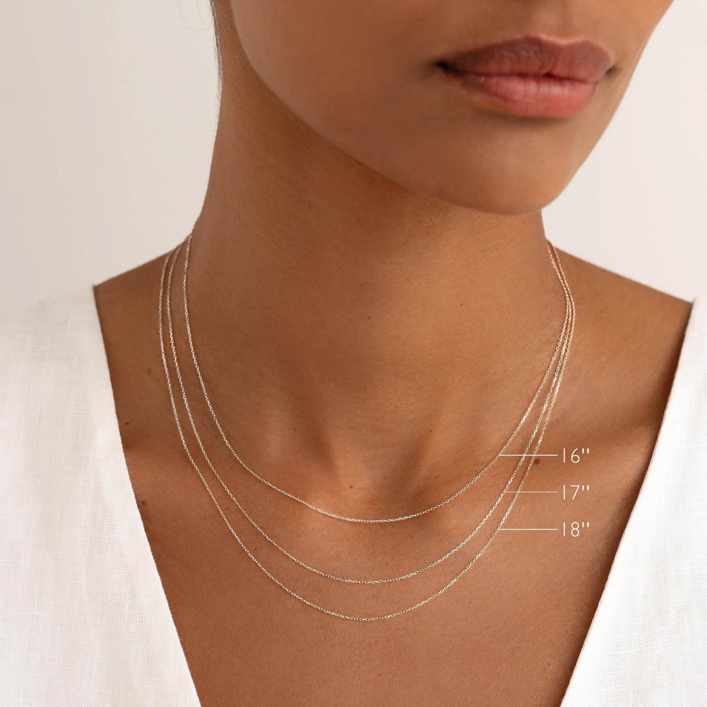 White Gold Cable Chain Necklace (16 inches) - Tyra