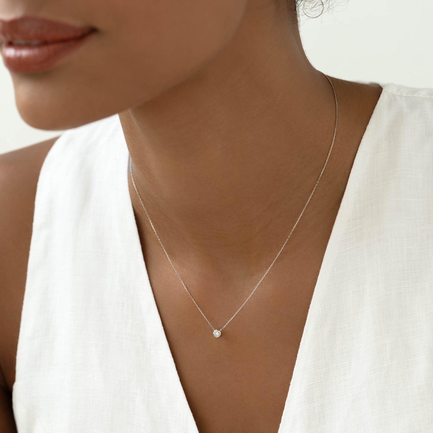 Bezel Set Diamond Necklace White Gold - Thais