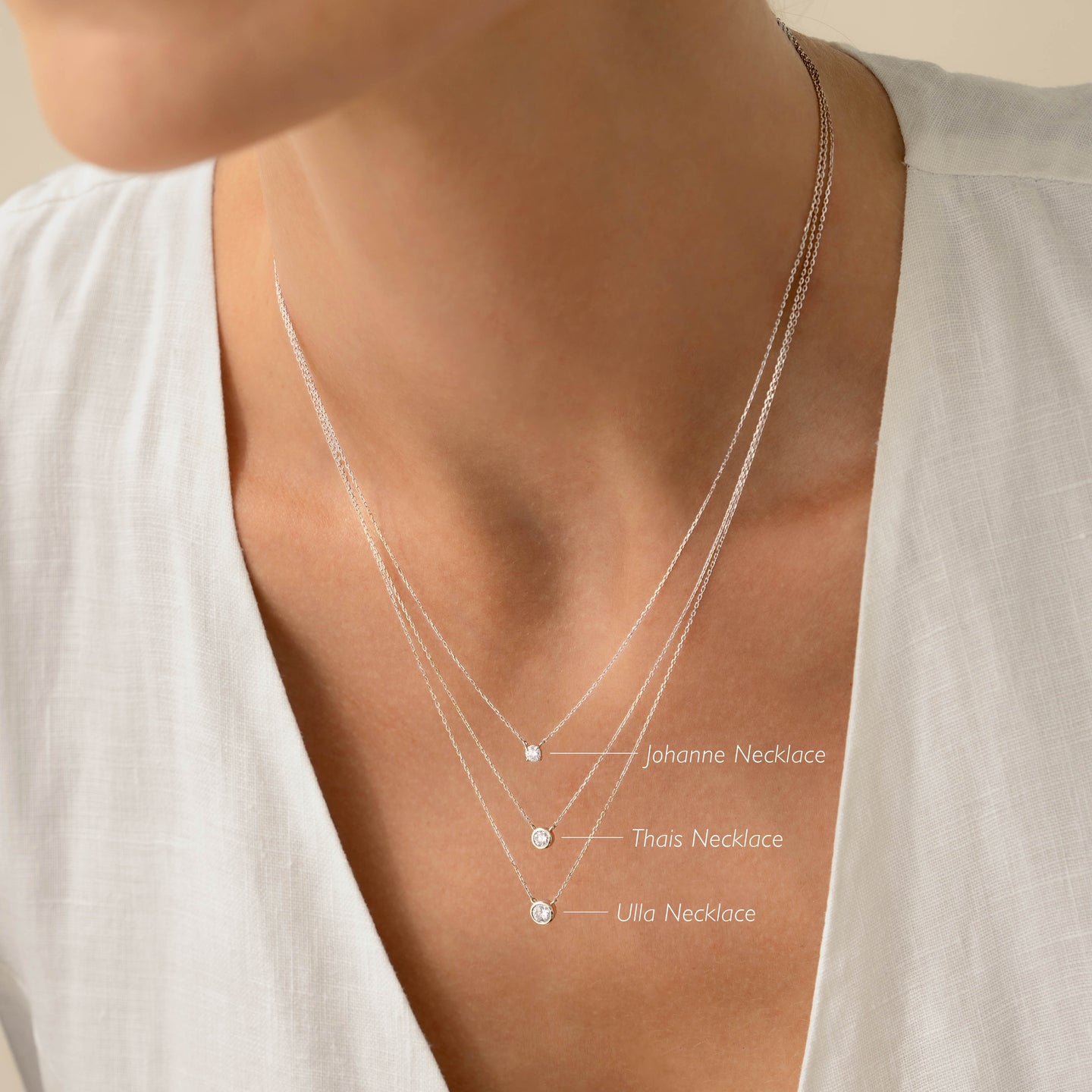 Bezel Set Diamond Necklace White Gold - Thais