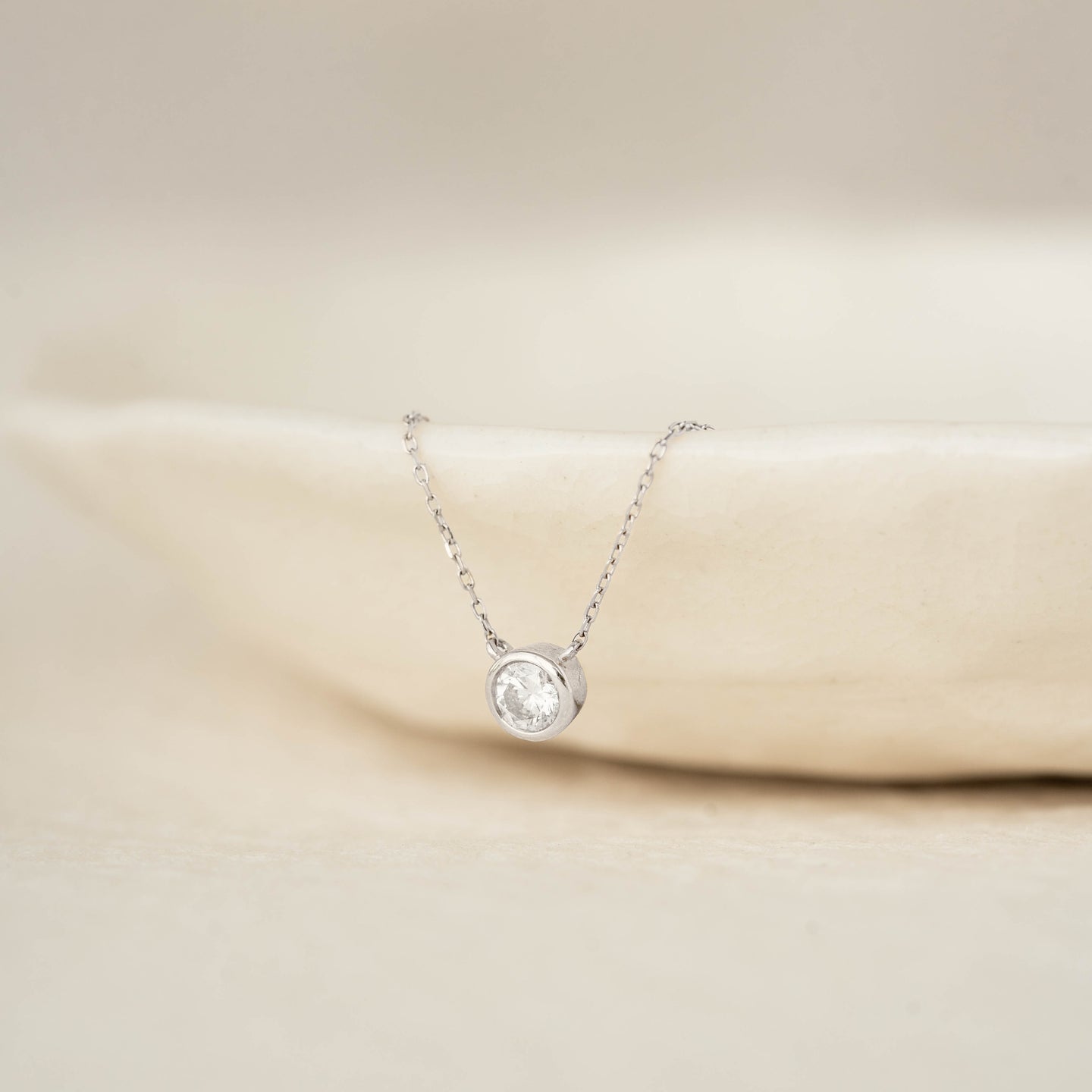 Bezel Set Diamond Necklace 4mm White Gold - Ulla