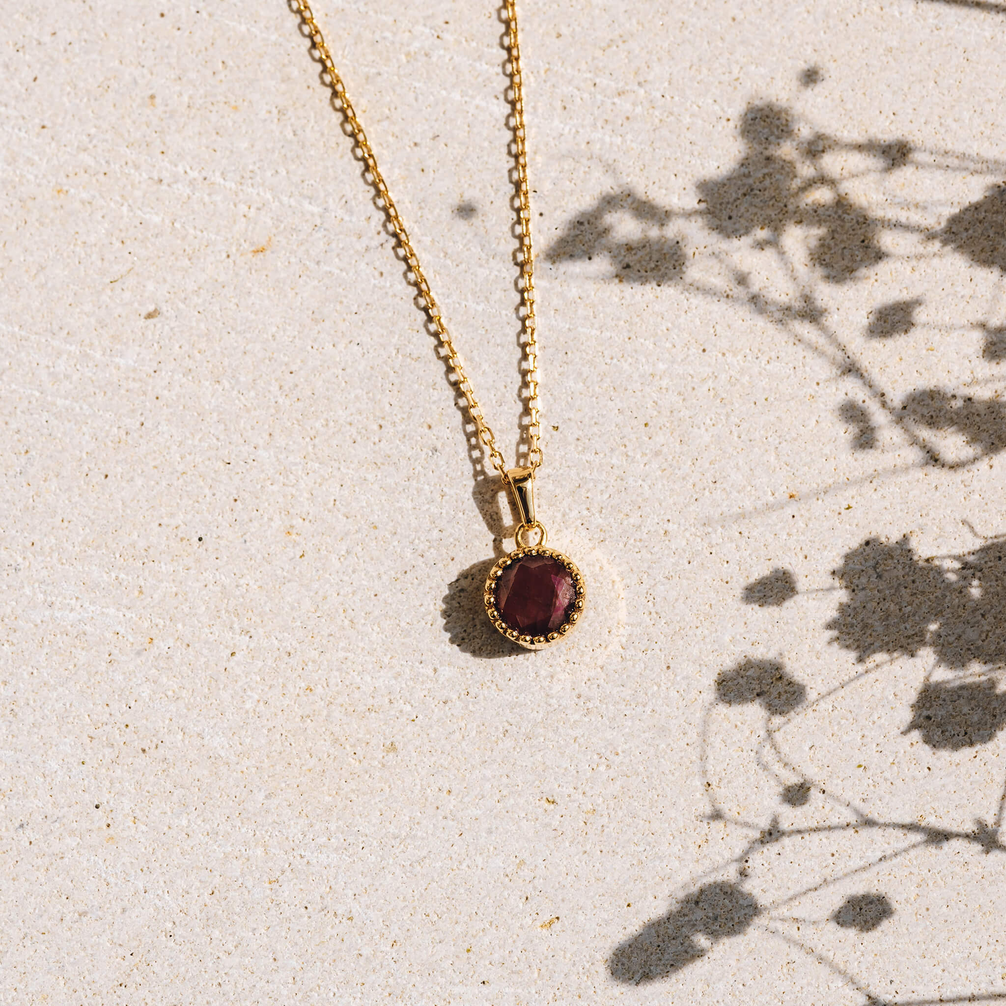 Gold Ruby Necklace, Genuine Ruby Birthstone Necklace, July Birthstone Necklace set in 18 Carat Gold buy Vermeil, Ruby Anniversary Gift for Her