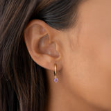 February Birthstone Drop Huggie Earrings - Amethyst