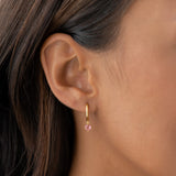 July Birthstone Drop Huggie Earrings - Pink Tourmaline