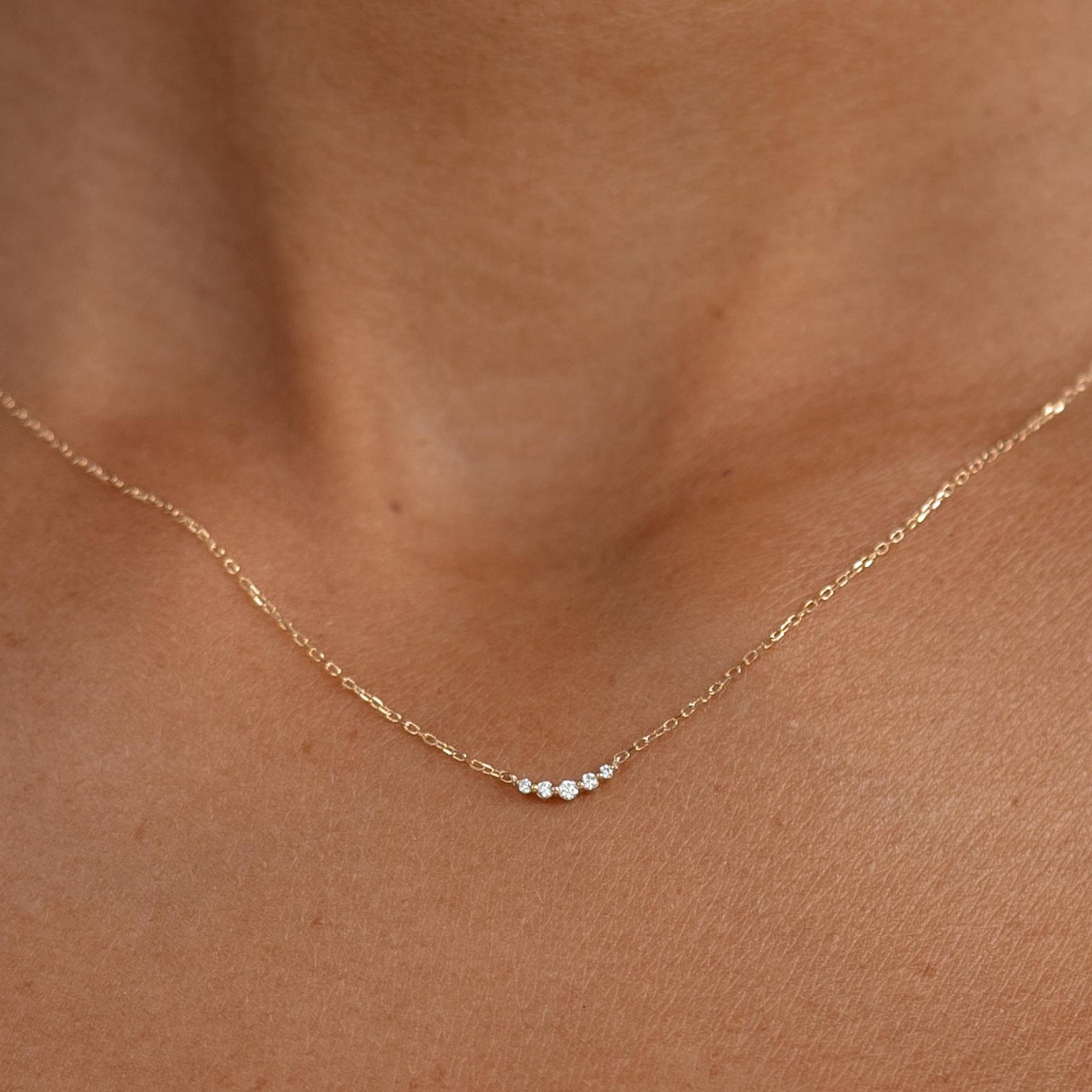 Diamond Curved Bar Necklace 14k Gold - Jemma | Linjer Jewelry