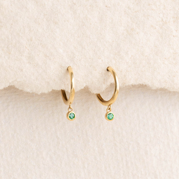 Emerald Huggie Earrings 14k Gold - Bianca