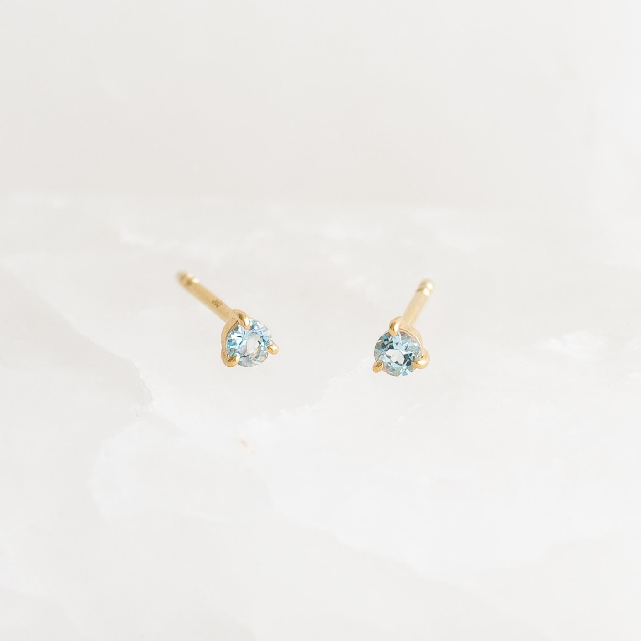 14K Yellow Gold 4 mm Blue Opal high quality Mini Studs Earrings Gift For Her