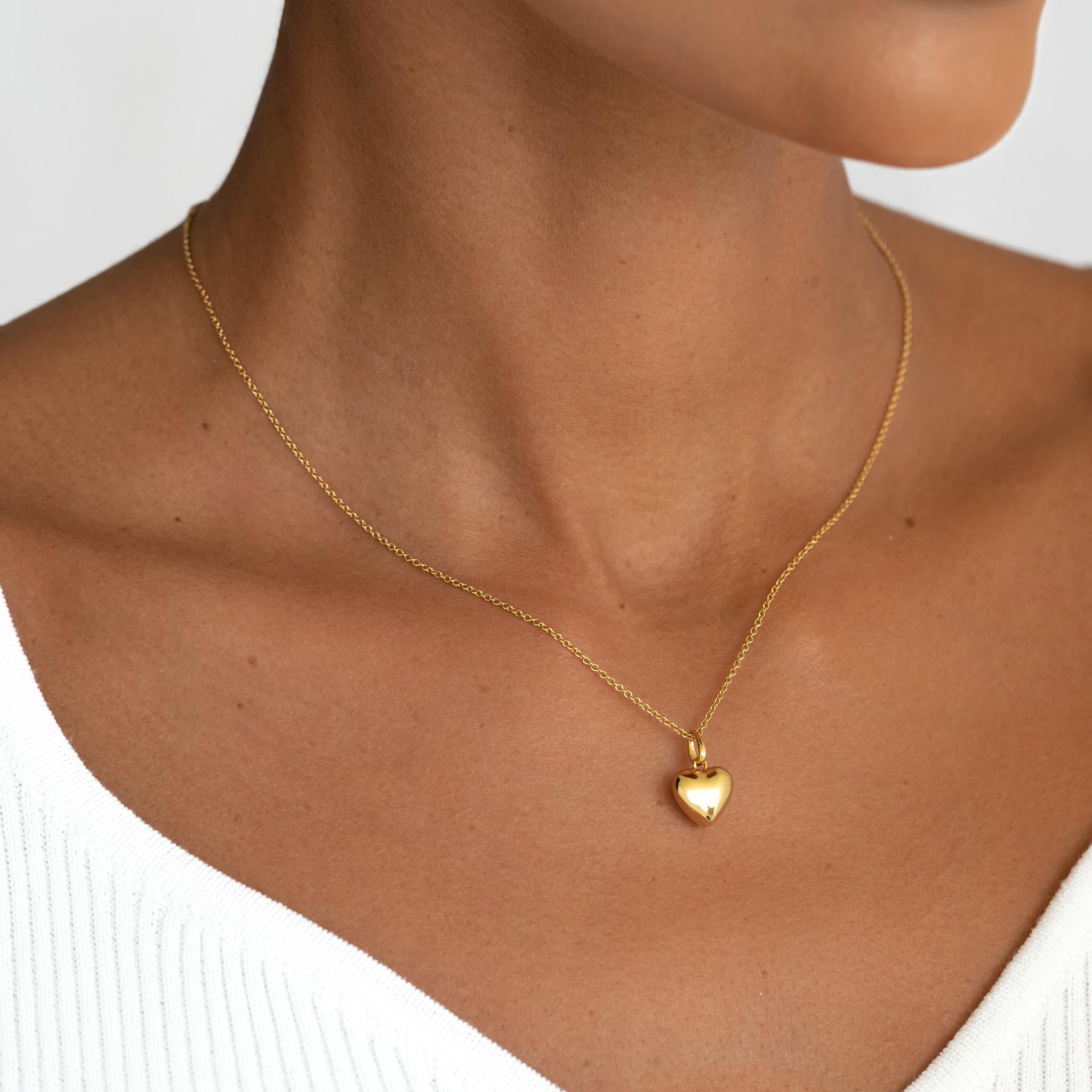 Gold Heart Necklace, Delicate Small or Tiny Solid 14k Gold Heart Necklace, 14k Gold Puffed Heart Pendant, Puff 2024 Heart, Solid Gold Heart