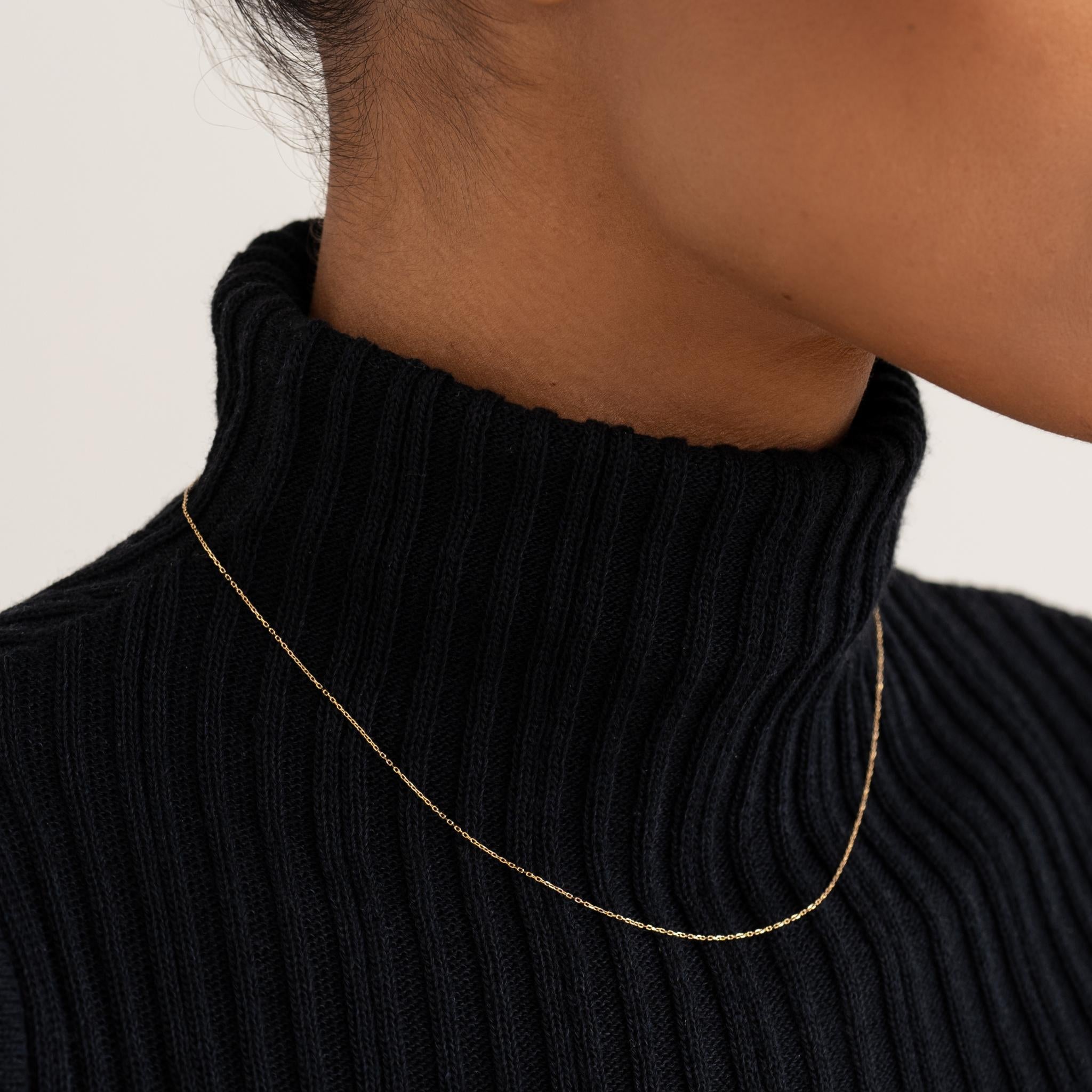 14k Gold Cable Chain Necklace (16 inches) - Tyra | Linjer Jewelry