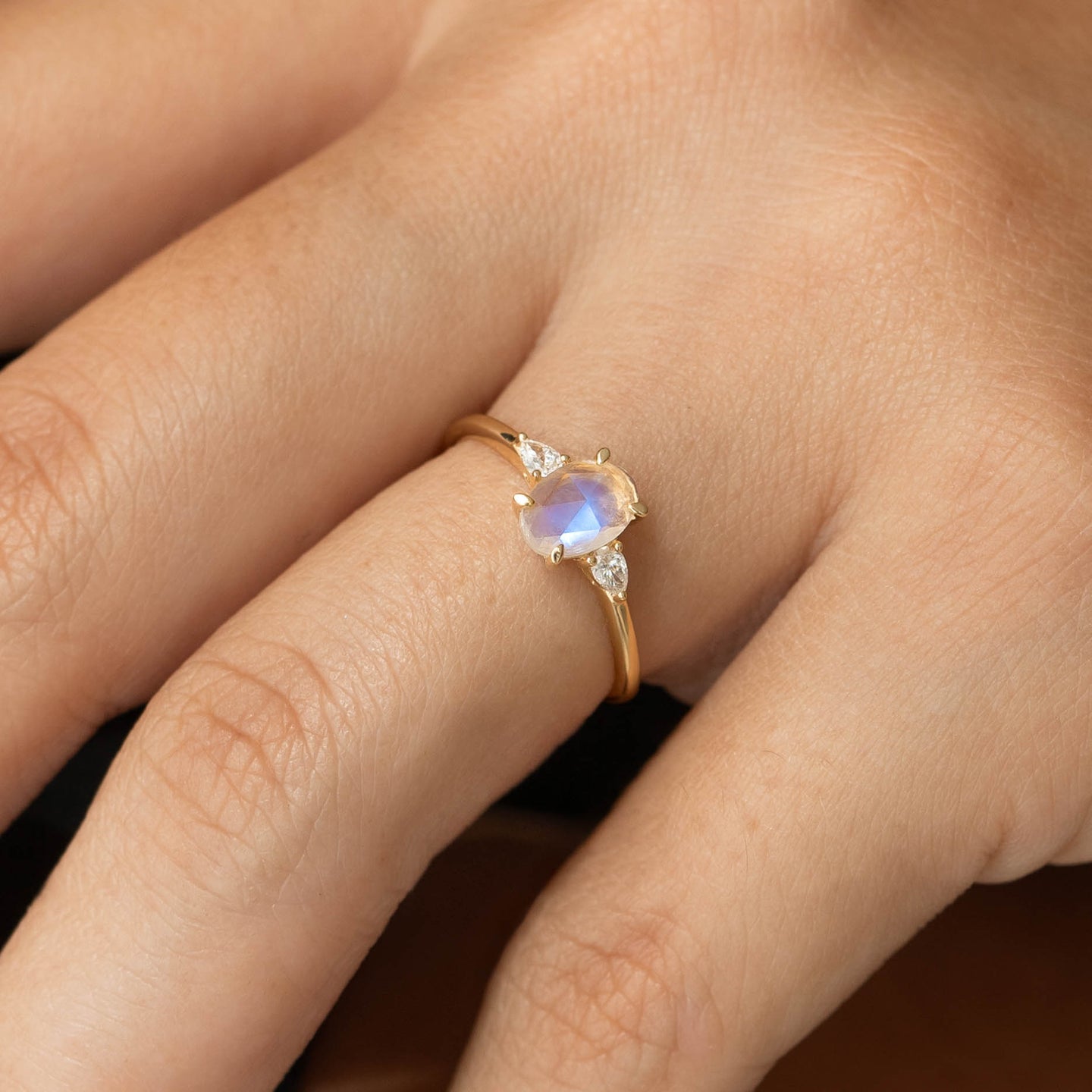 Moonstone and Diamond Ring 14k Gold - Maia