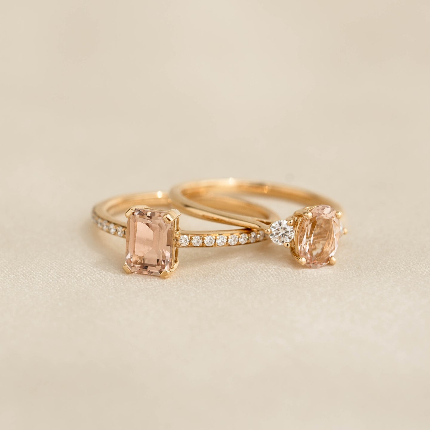 Baguette Morganite and Diamond Ring 14k Gold - Safiya