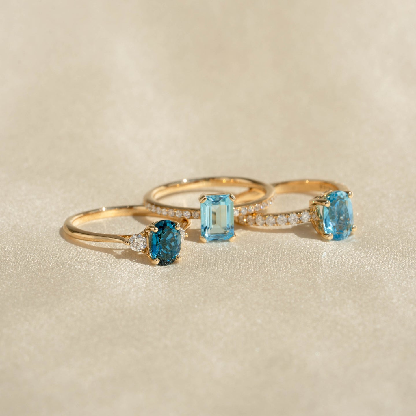 Oval Swiss Blue Topaz and Diamond Ring 14k Gold - Minette