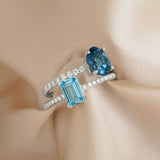 Oval London Blue Topaz and Diamond Ring White Gold - Minette