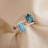 Baguette Swiss Blue Topaz and Diamond Ring Rose Gold - Safiya