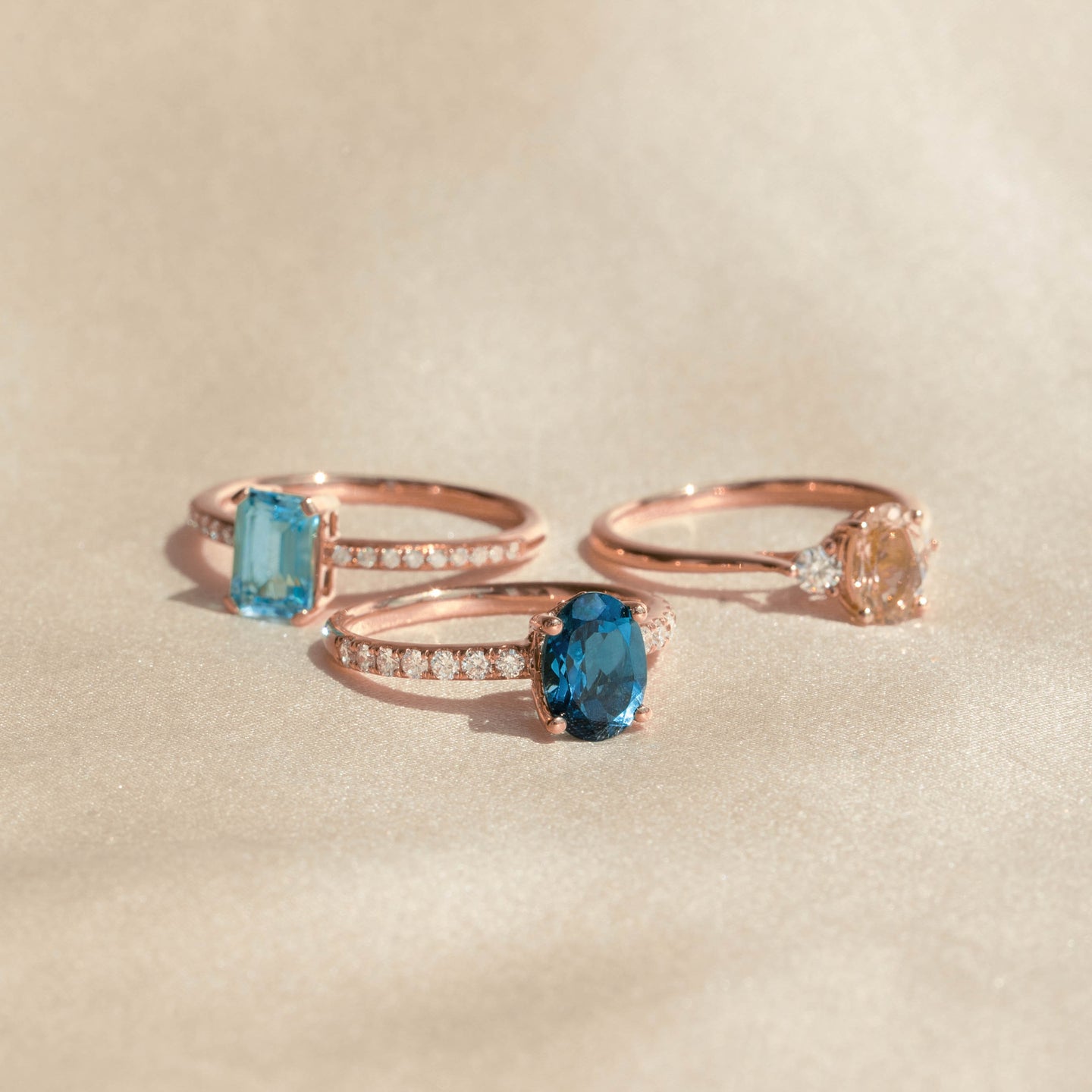 Oval London Blue Topaz and Diamond Ring Rose Gold - Minette