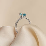 Oval Swiss Blue Topaz and Diamond Ring White Gold - Minette