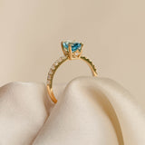 Oval Swiss Blue Topaz and Diamond Ring 14k Gold - Minette