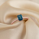 Baguette London Blue Topaz and Diamond Ring Rose Gold - Safiya