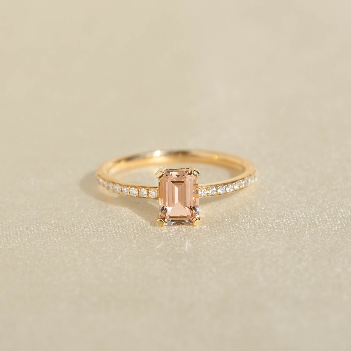 Baguette Morganite and Diamond Ring 14k Gold - Safiya