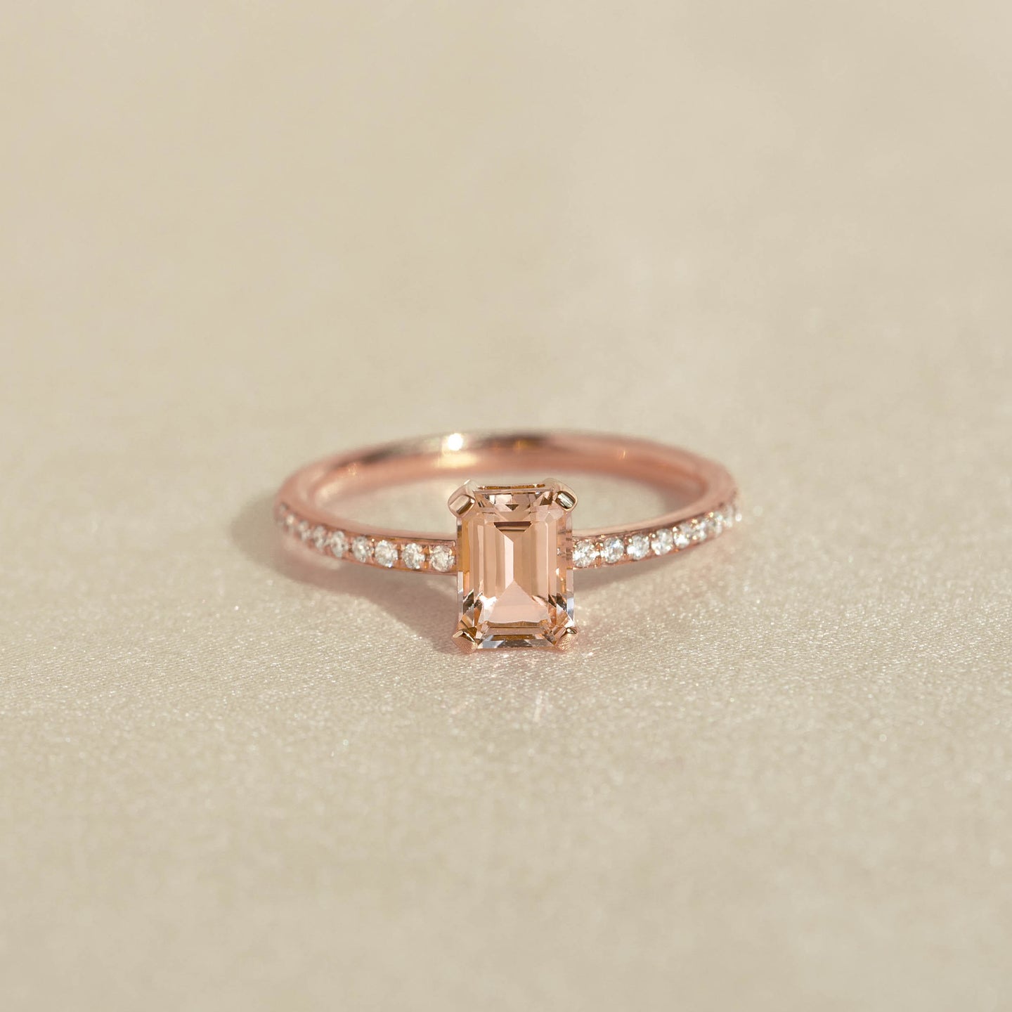 Baguette Morganite and Diamond Ring Rose Gold - Safiya