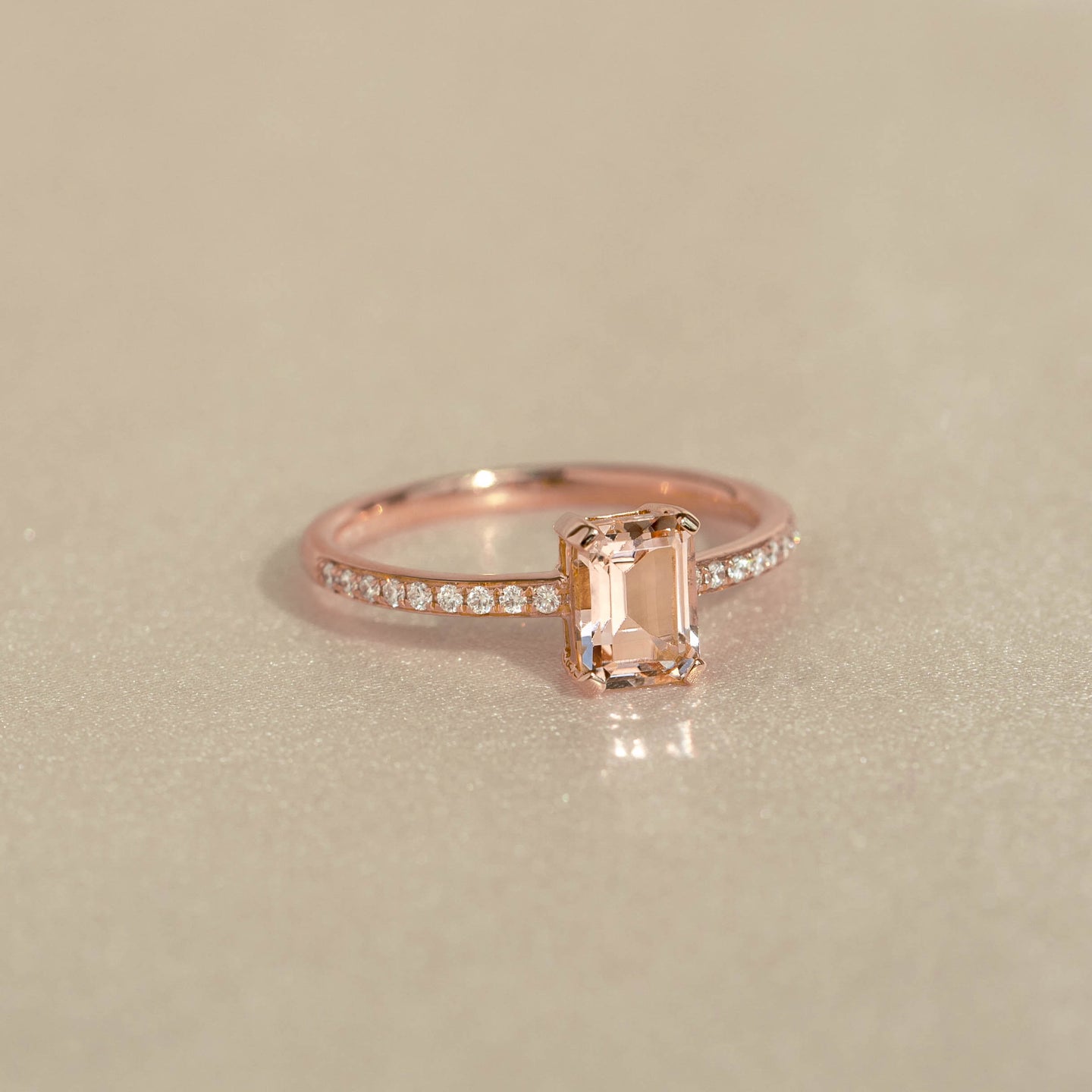 Baguette Morganite and Diamond Ring Rose Gold - Safiya