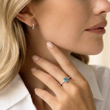 Baguette Swiss Blue Topaz and Diamond Ring White Gold - Safiya