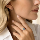 Baguette Swiss Blue Topaz and Diamond Ring Rose Gold - Safiya