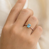 Baguette Swiss Blue Topaz and Diamond Ring Rose Gold - Safiya