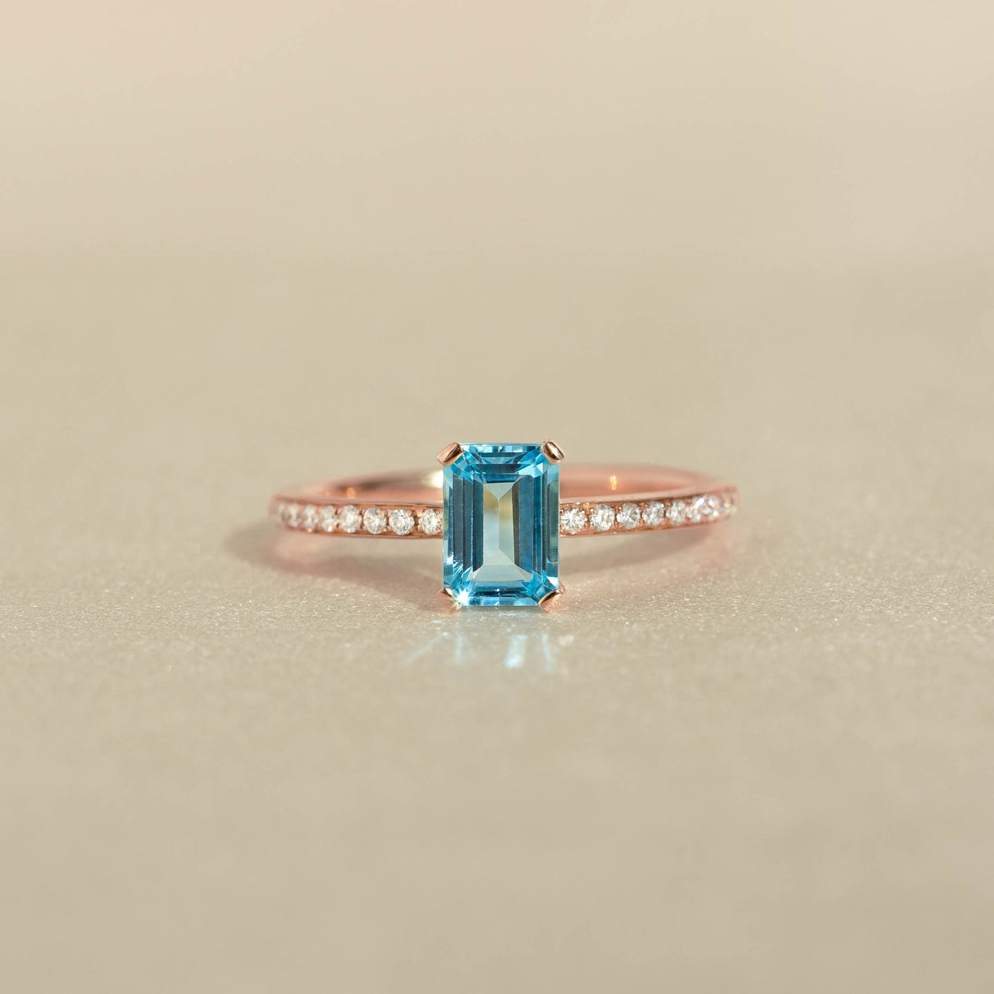 Baguette Swiss Blue Topaz and Diamond Ring Rose Gold - Safiya