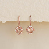 Morganite and Diamond Halo Drop Earrings Rose Gold - Elvira