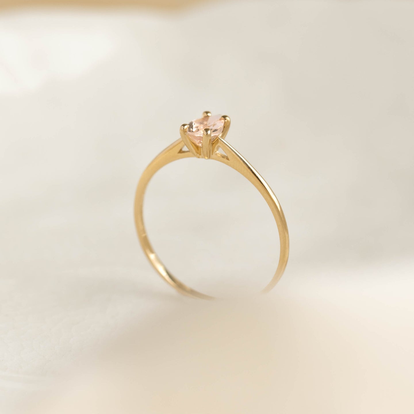 Pear Shaped Morganite Ring 14k Gold - Martine