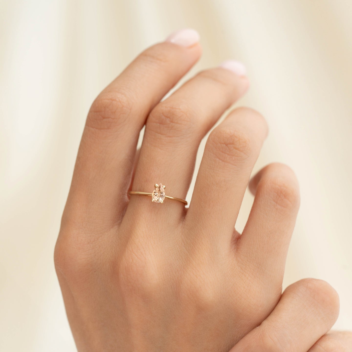 Pear Shaped Morganite Ring 14k Gold - Martine