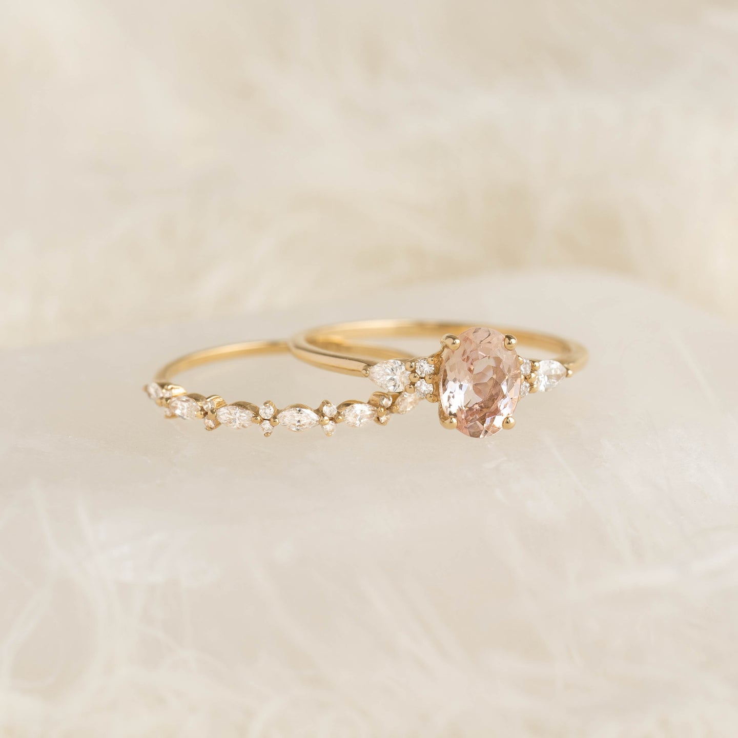 Morganite and Diamond Ring 14k Gold - Rochelle