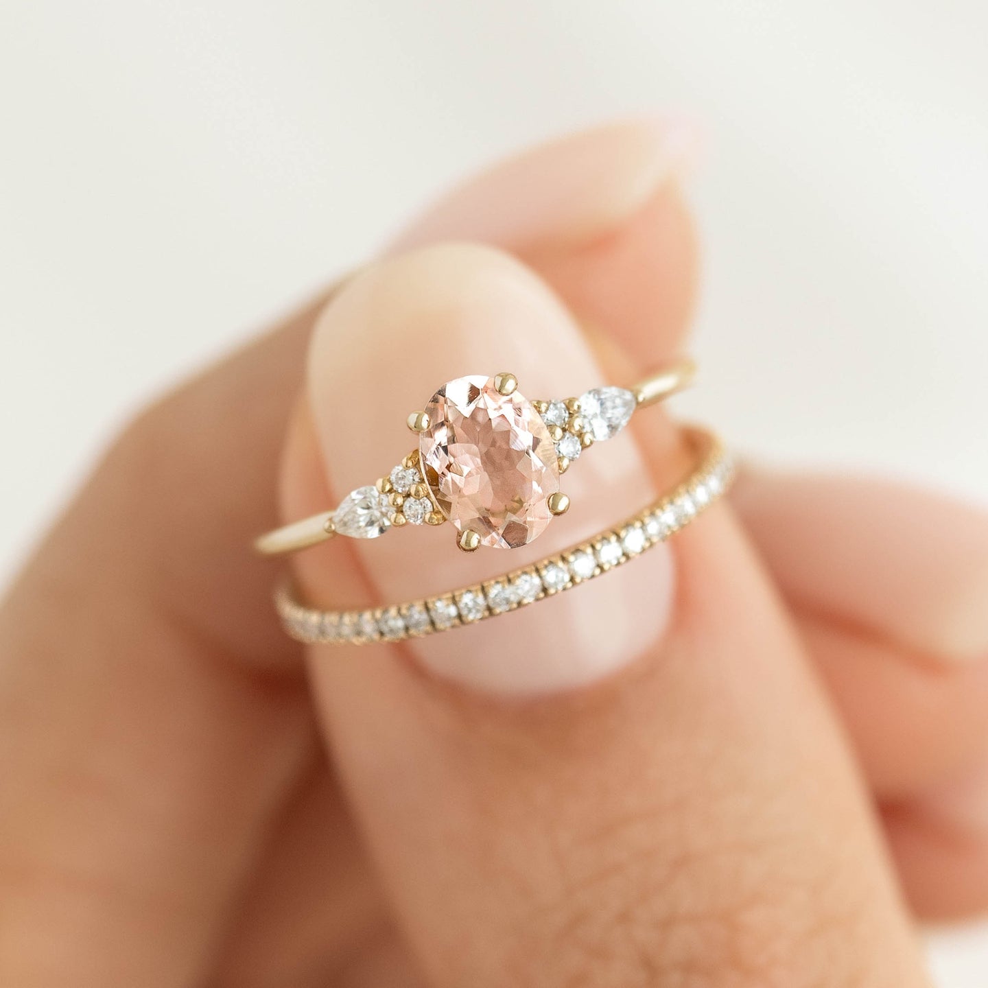 Morganite and Diamond Ring 14k Gold - Rochelle