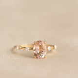 Oval Morganite and Diamond Ring 14k Gold - Demetria