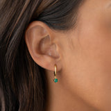 May Birthstone Drop Huggie Earrings - Green Chalcedony